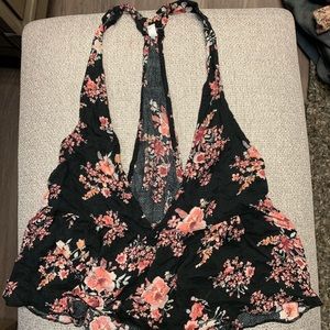 Black floral crop top